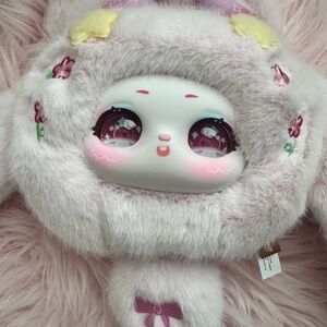 Adorable Plush Bunny Face Pillow - Pink and White